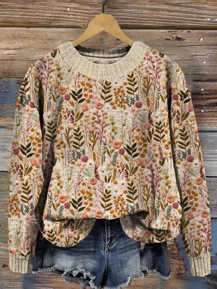 Nola Women's Oversized Sweater | 100% Cotton, Floral Design 1