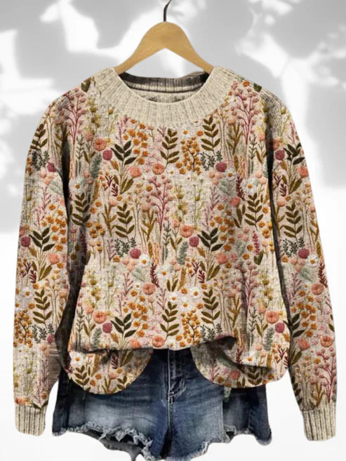 Nola Women's Oversized Sweater | 100% Cotton, Floral Design 1