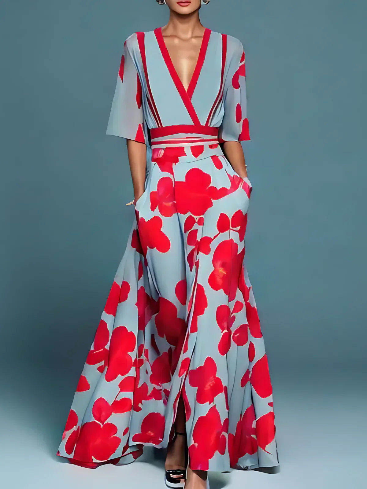 Tina Women's Floral Maxi Dress | Elegant V-Neck, Versatile Summer Style 1