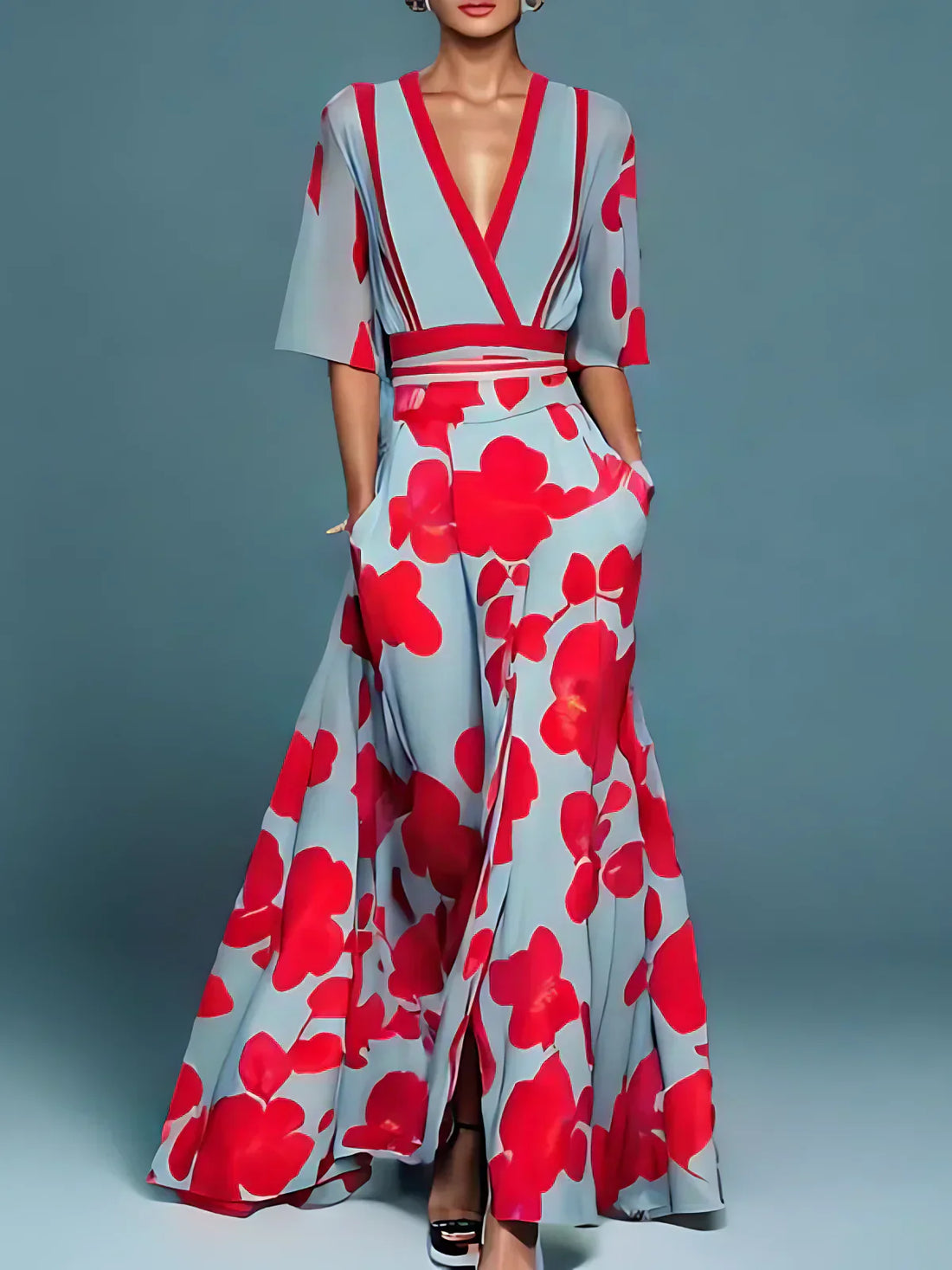 Tina Women's Floral Maxi Dress | Elegant V-Neck, Versatile Summer Style 1