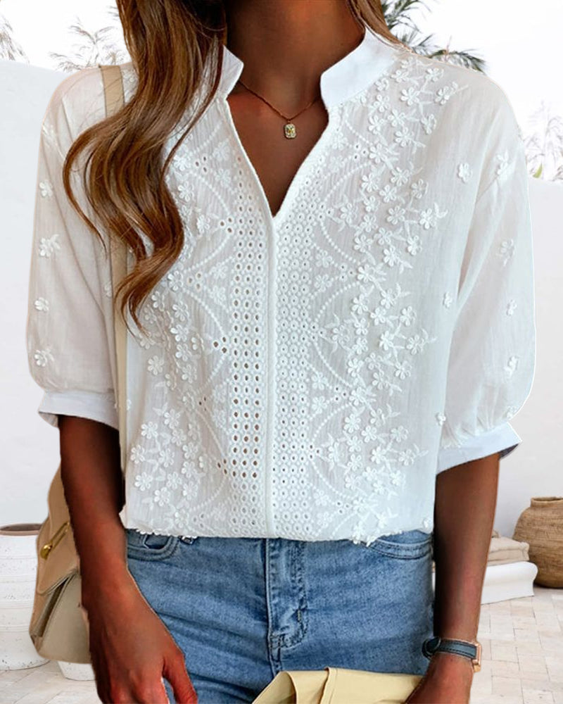 Yara Women's Blouse | Cotton Blend Puff Sleeve Top 1