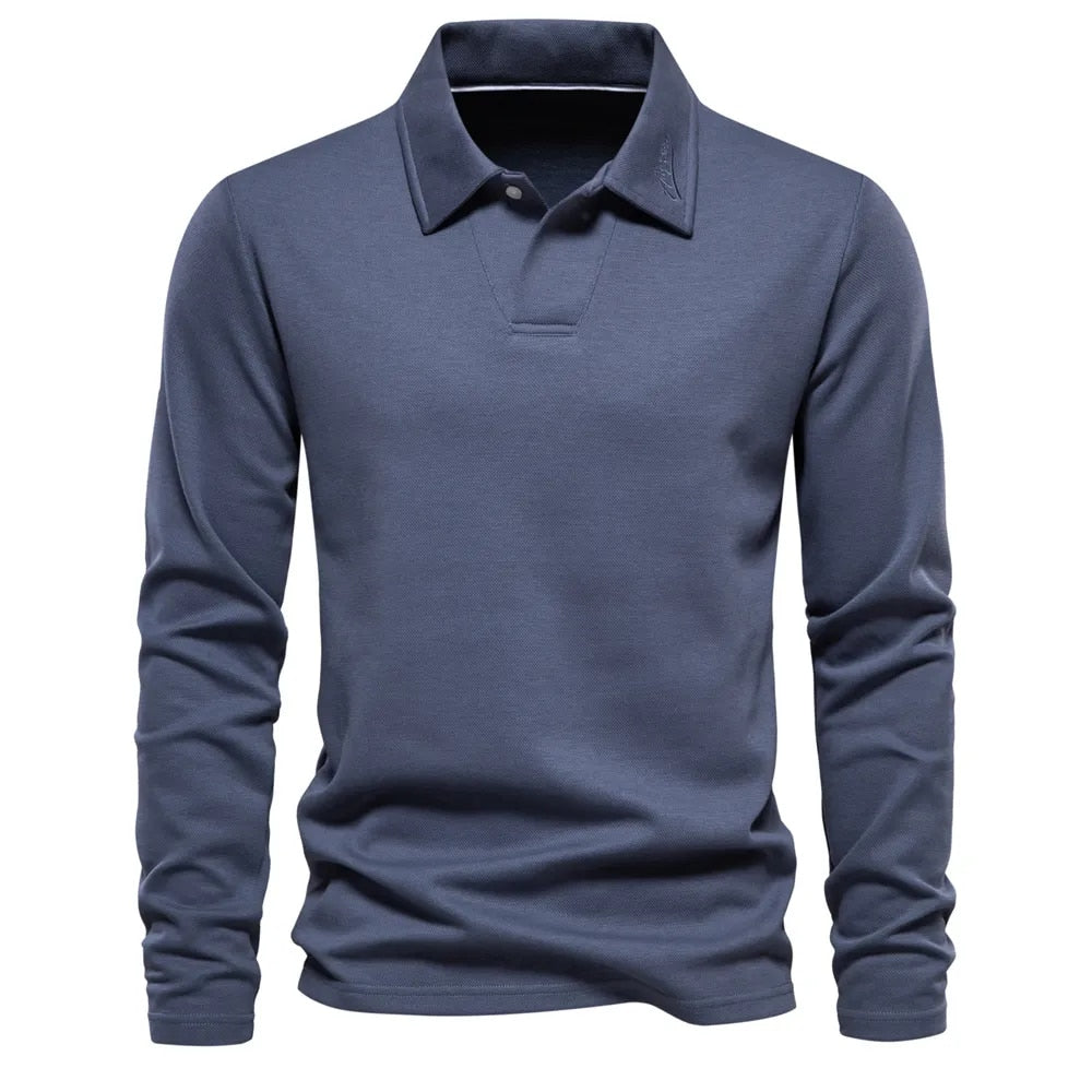 Sleek Men's Polo Shirt | High-Quality Cotton, Long Sleeve Design 1