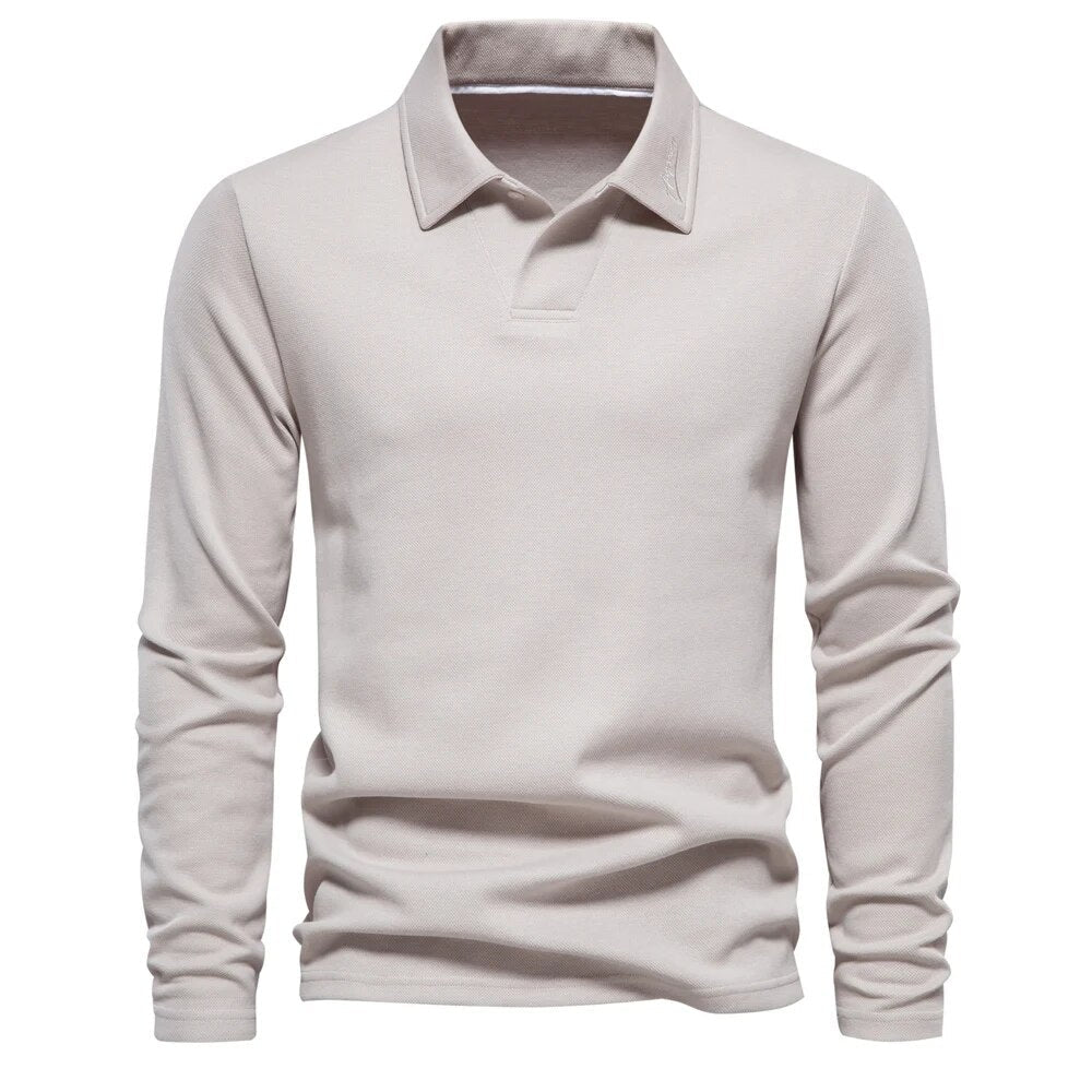 Sleek Men's Polo Shirt | High-Quality Cotton, Long Sleeve Design 1