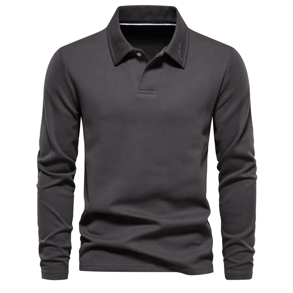 Sleek Men's Polo Shirt | High-Quality Cotton, Long Sleeve Design 7