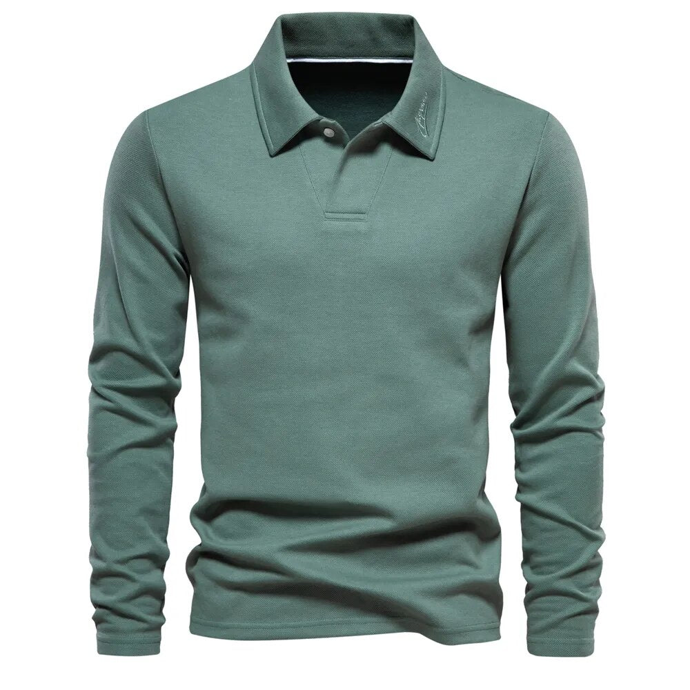Sleek Men's Polo Shirt | High-Quality Cotton, Long Sleeve Design 6