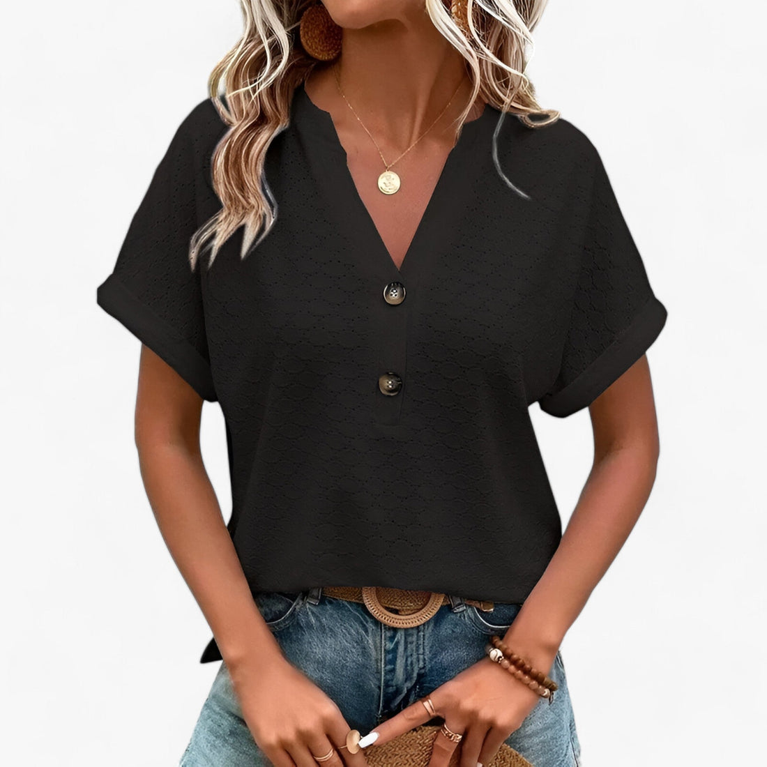 Jada Women's Blouse | Jacquard V-Neck Summer Top 1