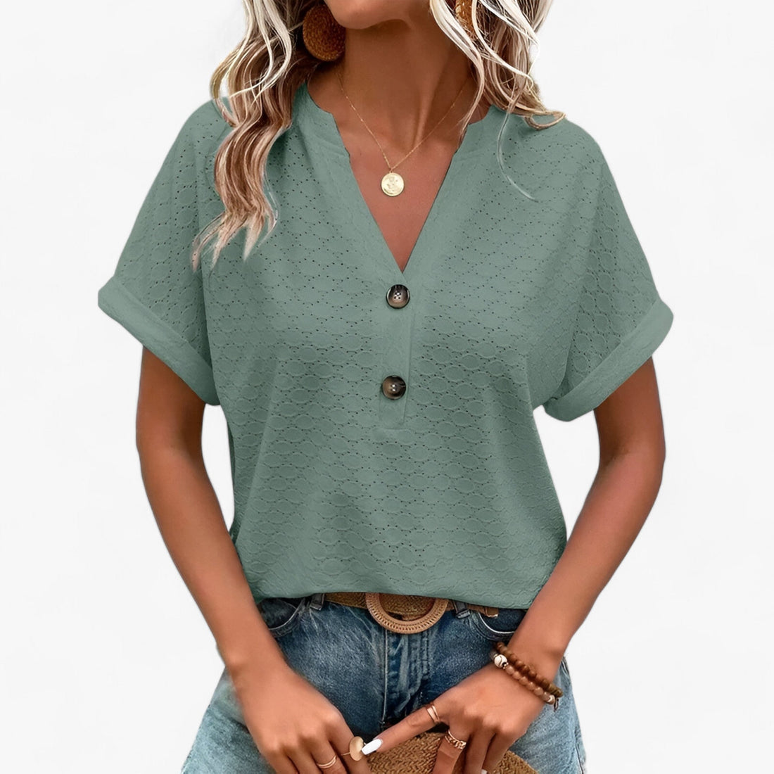 Jada Women's Blouse | Jacquard V-Neck Summer Top 1