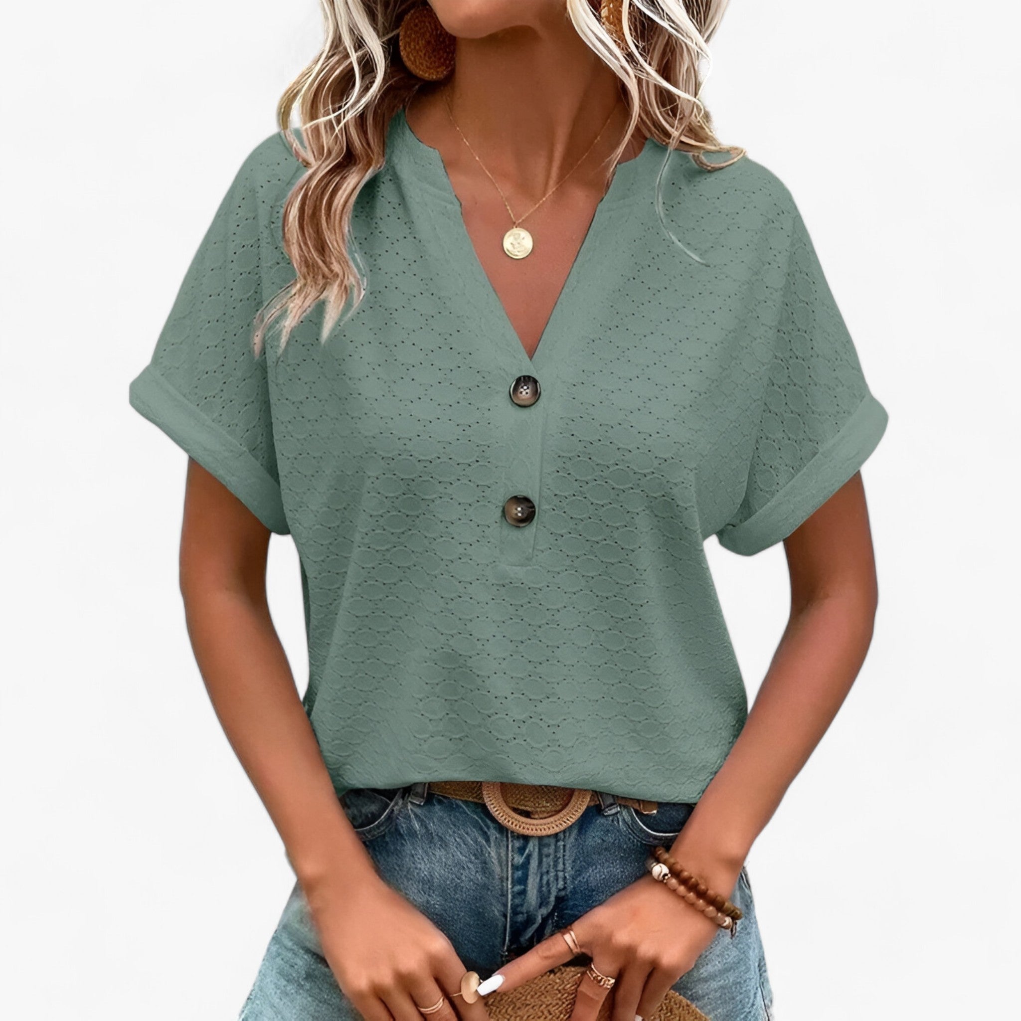 Jada Women's Blouse | Jacquard V-Neck Summer Top 2
