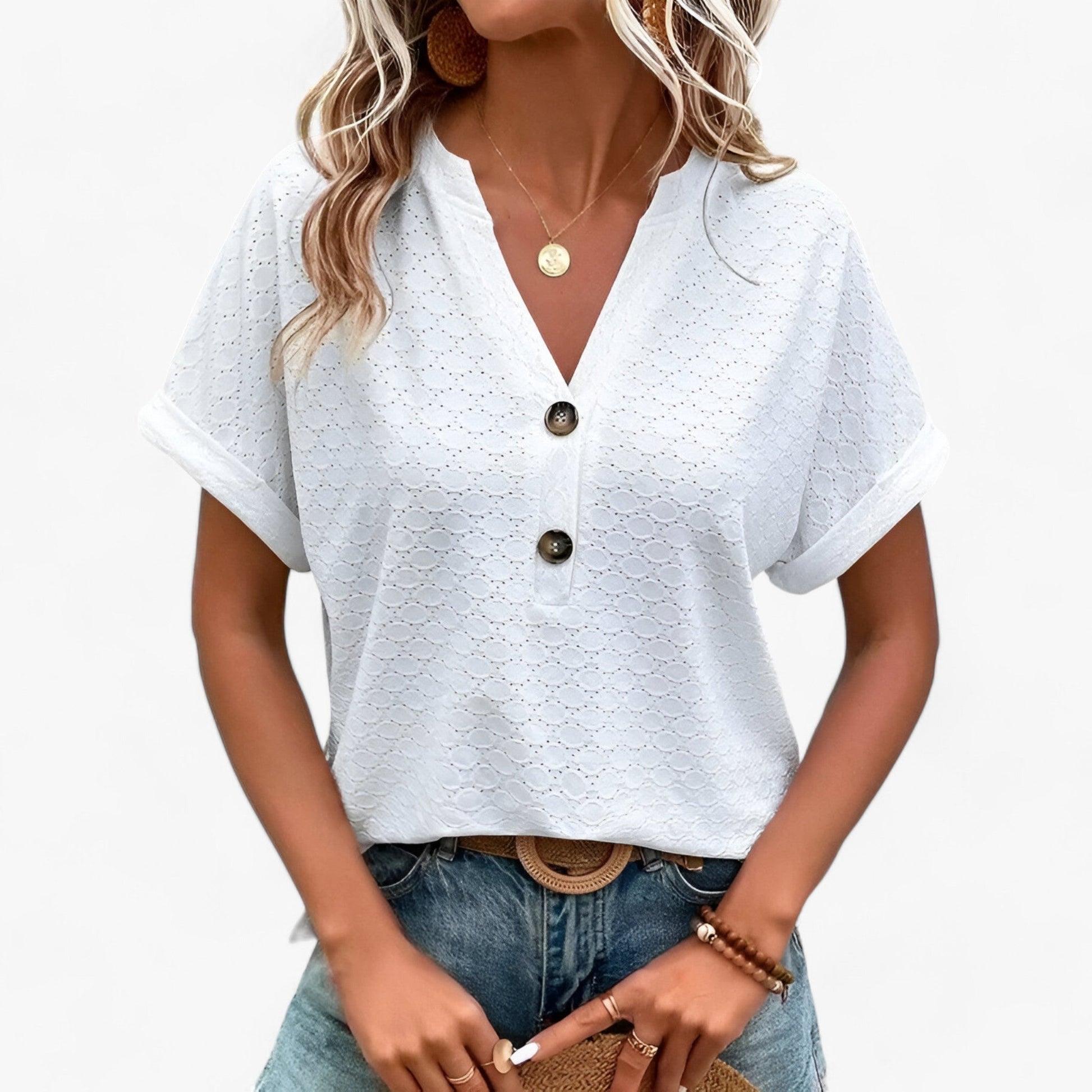 Jada Women's Blouse | Jacquard V-Neck Summer Top 3